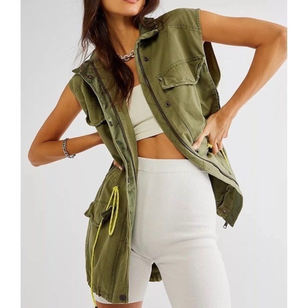 Free‎ People We The Free Olive Green Utility Cargo Vest Sleeveless Jacket Small